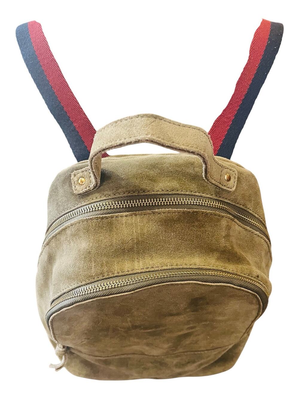 Margot NY Backpack/Olive Suede Leather-Zip Pkt-Tan interior lining-Adj Strap